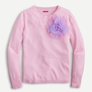 J Crew long sleeve cashmere crewneck with embellished flower size large